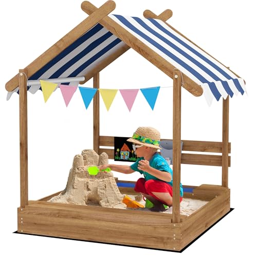 Outsunny Sandkasten mit Dach Spielhaus für 3-7 124 x 116 x 146 cm Braun