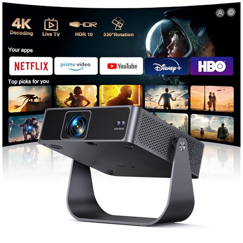 Smart Beamer【Kompatibel mit Netflix/Live TV/330° Drehbar】Mini Beamer 4K mit Autofokus/6D Trapezkorrektur, 1080P Full HD WiFi6 & Bluetooth Heimkino/Outdoor Mini Projektor 4K Tragbar für Handy/HDMI/PC