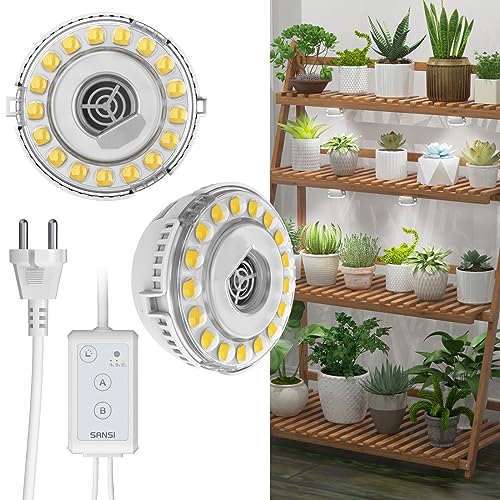 SANSI LED Pflanzenlampe für Zimmerpflanzen, 10W (150W Äquivalent) Vollspektrum 2-Kopf Grow Lampe mit Timer 4/8/12 Stunden, Hängende Pflanzenlicht für Zimmerpflanzenregal, Gewächshaus, Hydrokultur