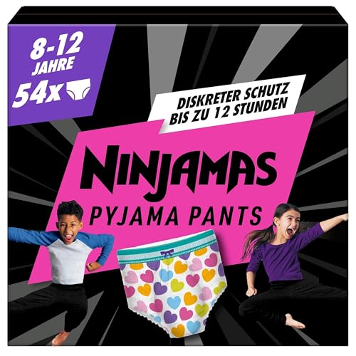 Ninjamas Pyjama Pants Herzen, 54 absorbierende Nachthöschen, 8 Jahre, 27kg-43kg, Auslaufschutz für die ganze Nacht