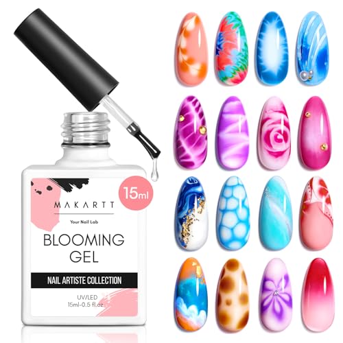 Makartt Blooming Gel Nagellack -15 ml Blühendes gel zum Verteilen Marmor Nagellack, Gelfarbe, Nageldesigns für DIY Blumen Tier Aquarell Magie Maniküre Kit
