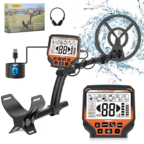 【Type-C】 OMMO Metalldetektor für Erwachsene, Wiederaufladbarer Metalldetektor Profi Set, 6 Modi, 70-125cm Einstellbaren Stiel, IP68 10'' wasserdichte Spule, Hohe Genauigkeit, Metalldetektor Im Freien