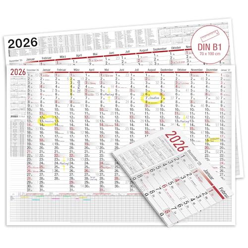 TOBJA XXL Wandkalender 2026 mit Rückseitendruck | Jahresplaner 2026 100x70 cm mit Feiertagen und Ferien DE, AT | Urlaubsplaner/Projektplaner für bis 23 Personen | Kalender 2026 Wandkalender gefalzt
