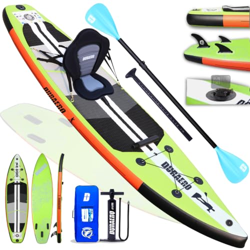 Stand up Paddling Board Aufblasbare SUP Board Set, inkl. Kajak Sitz, 330x76x15cm, Tragkraft bis 150Kg, Cam Halterung, Integrierte Kick-Pad, 3 Finnen, Verstellbares Doppel-Paddel, Komplettes Zubehör
