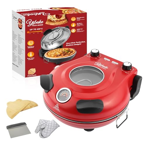 YIBAKE 1200W Pizzaofen elektrisch, Indoor-Pizzaofen,Rot