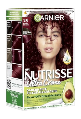 Garnier Nutrisse Dauerhafte Pflege-Haarfarbe mit nährenden Fruchtölen, Coloration mit 8 Wochen Halt, Ultra Crème Tönung, 36 Dunkle Kirsche