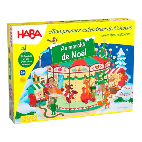 Haba-Adventskalender – Am Weihnachtsmarkt – 24 liebevoll gestaltete Holzfiguren und eine 3D-Spielkulisse – für Kinder ab 2 Jahren.