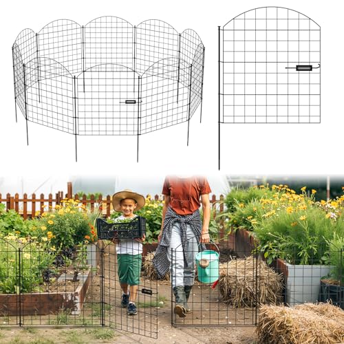 Peviasot Dekorative Gartenzaun, Teichzaun Set 1 Tor+4 Teichzaun Steckzaun Metall mit Zaunelemente und Freigehege Gartenzaun Tiergehege, mit Schloss, Haustier Zaun (Oberbogen, Schwarz)