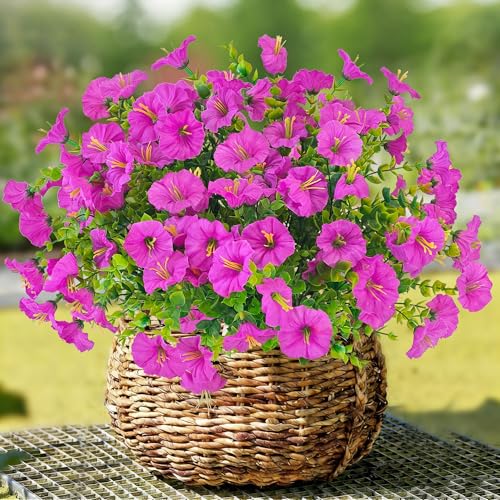 TINA Kunstblumen wie Echt, 9 Bündel Künstliche Blumen Balkonpflanzen Outdoor Wetterfest, Fake Blumenstrauß UV-beständig Frühlingsdeko Gefälschte Blumen Deko Frühling für Innen Draußen Balkon