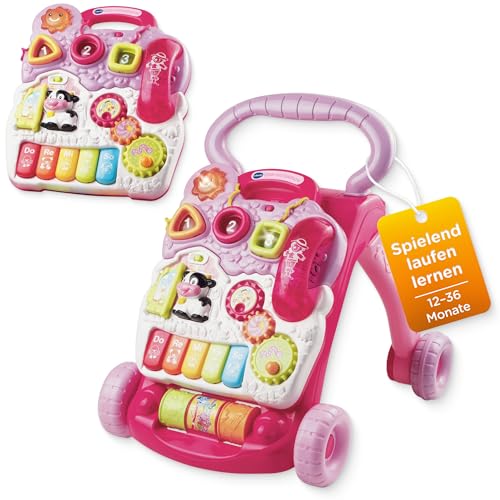 Vtech Baby Spiel- und Laufwagen pink – Lauflernwagen mit regulierbarer Geschwindigkeit, Musik und abnehmbarem Spielboard – Für Kinder von 12-36 Monaten