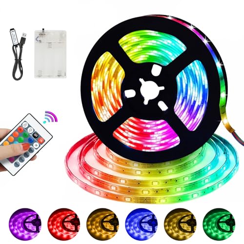 LED Strip 2M Klebe Streifen Mit Batterie USB RGB Fancy LEDs 5050 Ferndimmbar 16 Farben LED Band Lichtband Für Ambilight TV Nachrüsten Hintergrundbeleuchtung, Party, Bar, Wohnzimmer, PC