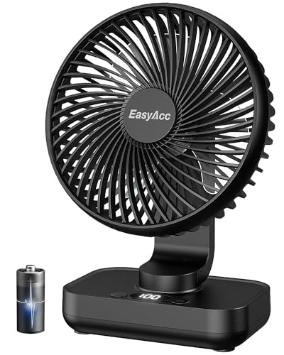 EasyAcc Tischventilator, 4000 Akku Automatischer Oszillierender Kleiner USB Ventilator, Tragbarer Aufladbar Basis Ventilatoren mit 4 Geschwindigkeiten für Camp,Büro, Bibliothek und Zuhause - Schwarz