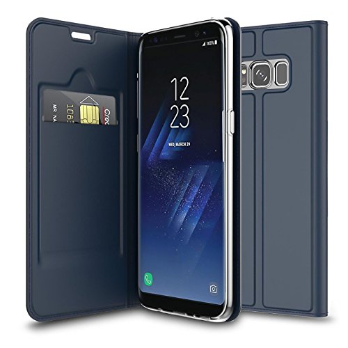 Verco Handyhülle für Galaxy S8 Plus, Premium Handy Flip Cover für Samsung Galaxy S8 Plus Hülle [integr. Magnet] Book Case PU Leder Tasche, Blau
