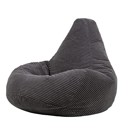 Icon Dalton Sitzsack Cord, Dunkelgrau, Gaming Sitzsack Erwachsene mit Füllung, Bean Bag, Cord Sessel, Lounge Sessel, Lounge Stuhl, Schlafzimmer, Wohnzimmer, Wohnzimmer Möbel