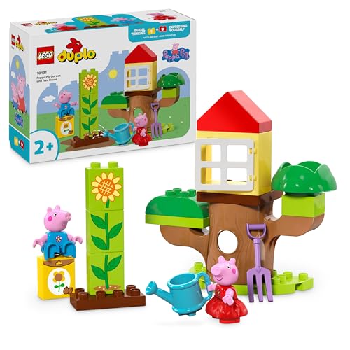LEGO DUPLO Peppa Wutz Garten mit Baumhaus - Peppa Pig Spielzeug für Vorschulkinder - Montessori Baum mit 2 Figuren - Geschenk für Kinder ab 2 Jahren - Baumhaus für Jungen und Mädchen 10431