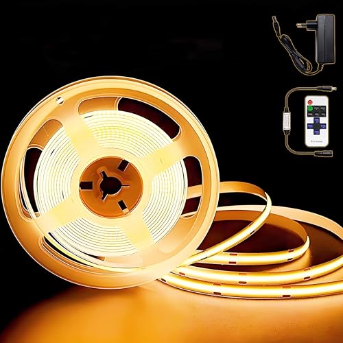 COB LED Streifen 2M, LED Strip Dimmbar,24V Flexibles COB LED Streifen Licht set mit Fernbedienung und Netzteil, CRI92, 8mm Breite, DIY LED Band für Home Dekoration, Küche,Unterbau TV,Wohnzimmer