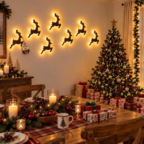 LED-Rentier-Wanddekoration, festliche Weihnachtsbeleuchtung für den