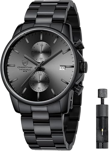 Herrenuhren mit lässiger wasserdichter Chronographen Quarzuhr aus Edelstahl und Metall, Auto Date in farbenfrohen Zeigern