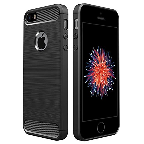 Verco Schutzhülle für Apple iPhone SE 1. Generation, iPhone 5/5S robuste weiche Handyhülle für iPhone 5 / 5S / SE Hülle Silikon Case - Schwarz