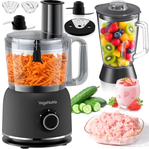 VegeNutrix 1500W Küchenmaschine und Mixer Kombination, 2,5L Zerkleinerer für Fleisch, Gemüse und Teig, 2L Standmixer mit Glasbehälter, 2 Geschwindigkeitsstufen&Pulsfunktion für Smoothies, Saft usw.