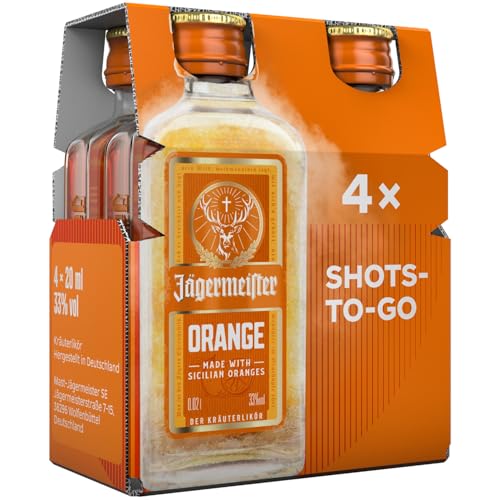Jägermeister ORANGE – 4 x 0,02l Premium Kräuterlikör Shots - 33% Vol.