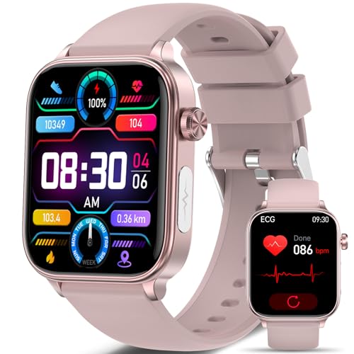 2026 Smartwatch Damen mit EKG+HRV/BMI/ΒΙυtｚυcker/Blutdruck/Harnsäure 1.96''Gesundheitsuhr mit Telefonfunktion/SOS-Taste, 24H Herzfrequenz SPO2 Körpertemperatur Schlafmonitor Fitnessuhr für Android/iOS