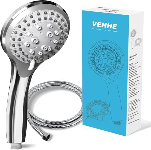 VEHHE Duschkopf mit Schlauch 1,5m, Chrome 5 Strahlarten Duschbrause, Hochdruck Dusche Sparduschkopf, Wassersparend Handbrause für Erwachsene Kinder Hausetiere