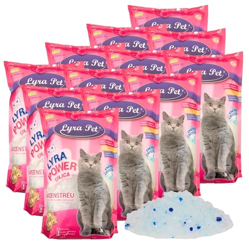 Lyra Pet® | 12 x 5 L = 60 L Lyra Power Silica Silikat Katzenstreu |100% Kieselgel | Keine Klumpenbildung | Neutralisiert den Geruch | Staubfrei & Unparfümiert | Hygienisch & Saugstark| Saubere Wohnung
