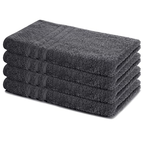 Lavea® 4er Set Handtücher 50x100 cm, Elena Frottiererie, 100% Baumwolle, Frottier Badetuch, saugstark und weich, Sporthandtuch, 60°C waschbar, trocknergeeignet, Handtuch Set, Frottee, Anthrazit