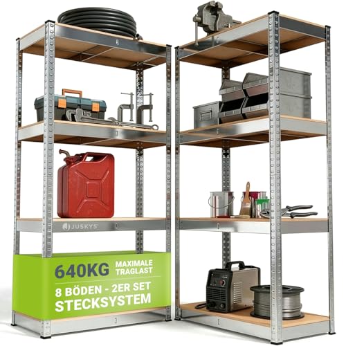 Juskys 2er-Set Lagerregal Easy 2X 160x80x40cm (HxBxT) | 640kg Traglast | 8 Böden | Metall Schwerlastregal Kellerregal Steckregal Regal Regalsystem Metallregal