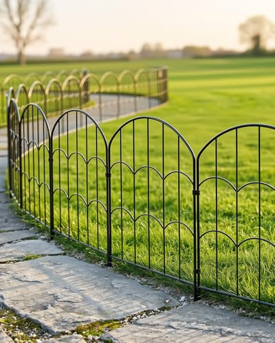 ARIFARO Metall Gartenzaun, 25 Paneele (61 cm H x 33 cm B), Gesamtlänge 8,25 m, Rostbeständig, Dekorative Grenze für Outdoor Garten & Yard, Kleine Tierbarriere, Schwarz