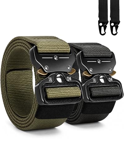 2er Unisex Gürtel Nylon Canvas Belt, Schnellverschluss Military Style Shooters Nylon Gürtel mit Metallschnalle, Armee-Grün + Schwarz, Einheitsgröße