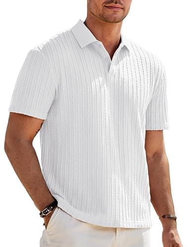 Elegancity Herren Poloshirts Weiß Kurzarm Einfarbig Strick Sommer Golf Shirt Freizeit T Shirts Regular Fit Urlaub Polohemd XXL
