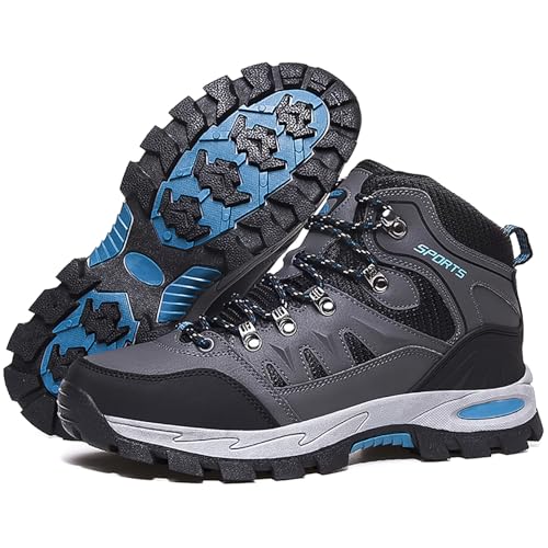 Littleplum Herren Wanderschuhe Winterschuhe Waterproof Wanderstiefel Outdoor Rutschfest High Top Trekkingschuhe,A Grau Schwarz,41 EU