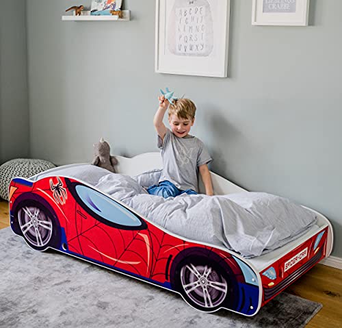 Kids Collective Autobett Kinderbett Jugendbett 70x140 | 80x160 mit Rausfallschutz | Kinder Spielbett Rennfahrer | von 3. bis 10. Lebensjahr