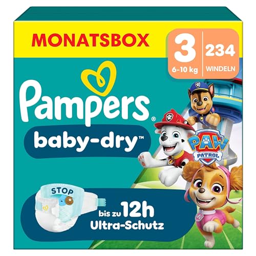 Pampers Baby-Dry Paw Patrol Edition Größe 3, 234 Windeln, 6kg-10kg, Bis zu 100% Auslaufsicher & Komfortable Nacht