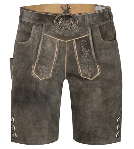 Schöneberger Trachten Couture Herren Lederhose kurz mit Trachtengürtel, Trachtenlederhose für Oktoberfest, Original Nubuk-Leder Trachtenhose, Tegernsee (52)