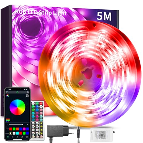 BATHEBRIGHT Led Strip 5m RGB LED Streifen mit Bluetooth Musik Sync Timer-Einstellung Dimmbar Farbwechsel Led Lichterkette Lichtband Leiste Band für Zuhause Party