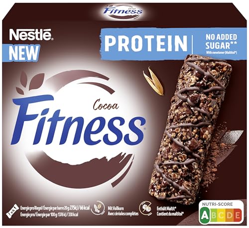 Nestlé FITNESS Protein Cocoa NO ADDED SUGAR Proteinriegel, Frühstücksriegel mit Protein, ohne Zuckerzusatz, 1er Pack (à 4 x 20g)
