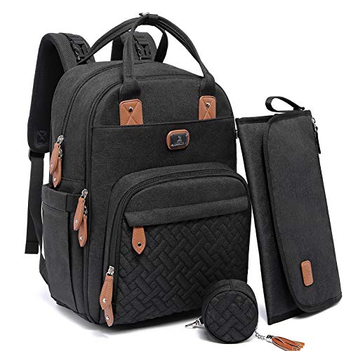 Dikaslon Wickeltasche Rucksack – Großer Wickelrucksack mit viel Stauraum, Wickeltasche groß mit Schnullerhalter, Wickelauflage & Kinderwagengurten – für Mama & Papa (Schwarz, Einheitsgröße)