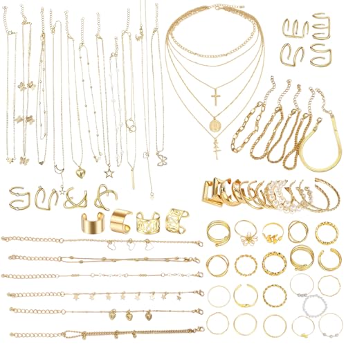 UJBVCX 73PCS Schmucksets für Damen, Schmuckset Gold, Modeschmuck Schmuckset, Schmuck Set für Geschenke Geburtstags Valentinstag