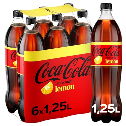 Coca-Cola zero sugar Lemon Cola – zuckerfreies, kalorienfreies, koffeinhaltiges Erfrischungsgetränk mit Zitronen-Geschmack – 6x 1,25L Einweg PET Flaschen – Vorratspack