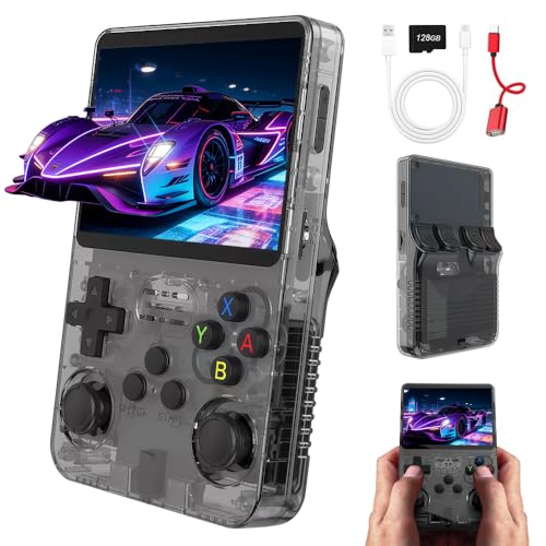 WDKXCN R36S Retro Handheld Spielkonsole, 128 G Retro Konsole, 3,5-Zoll-IPS-Bildschirm Handheld Konsole, Tragbare Mini Retro Console, Emulator Konsole Linux-System Game Boy(Schwarz)