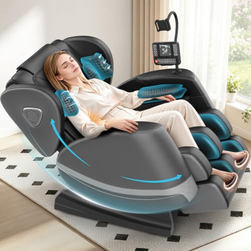Ganzkörper Massagesessel mit Rollen & Airbags für Massage, Zero Gravity mit Bluetooth Lautsprecher und Touchscreen, Heizfunktion für Taille & Beine, mit Fußmassage für Hause/Büro (Dunkelgrau)