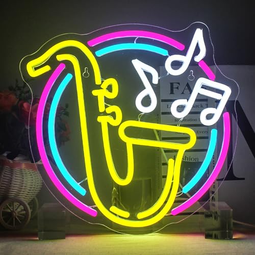 Horseneon Saxophon Neon Schild Musik Neon Sign Music Neons Light Leuchtreklame für Wanddekor USB Dimmbare LED Neonlichter für Schlafzimmer Musik Live-Studio Musik Bar