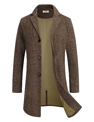 COOFANDY Herren Mantel Winter Reverskragen Business Trenchcoat Braun S