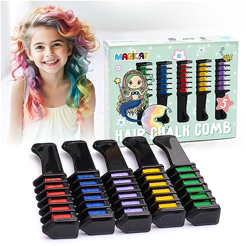 Bunte Haarkreide für Mädchen 5 Farben + Haargummis auswaschbar