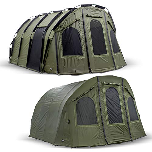 Lucx Bigfoot Bivvy Angelzelt für 4-6 Mann - wasserdichtes XXL-Karpfenzelt mit Innenkabine, Überwurf (Winterskin), herausnehmbarer Bodenplane & 10.000 mm Wassersäule
