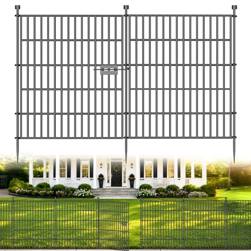 10 Paneele Dekorativer Gartenzaun mit Tor, 81 cm Hoch Gesamtlänge 719 cm Hundezaun für den Außenbereich, Rostfreier Metallzaun, Temporärer Tierzaun als Barriere für Garten, Hof und Terrasse