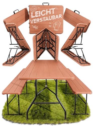 Ondis24 Lisa Klappmöbel-Set, 1 Tisch & 2 Bänke (Braun, XL)